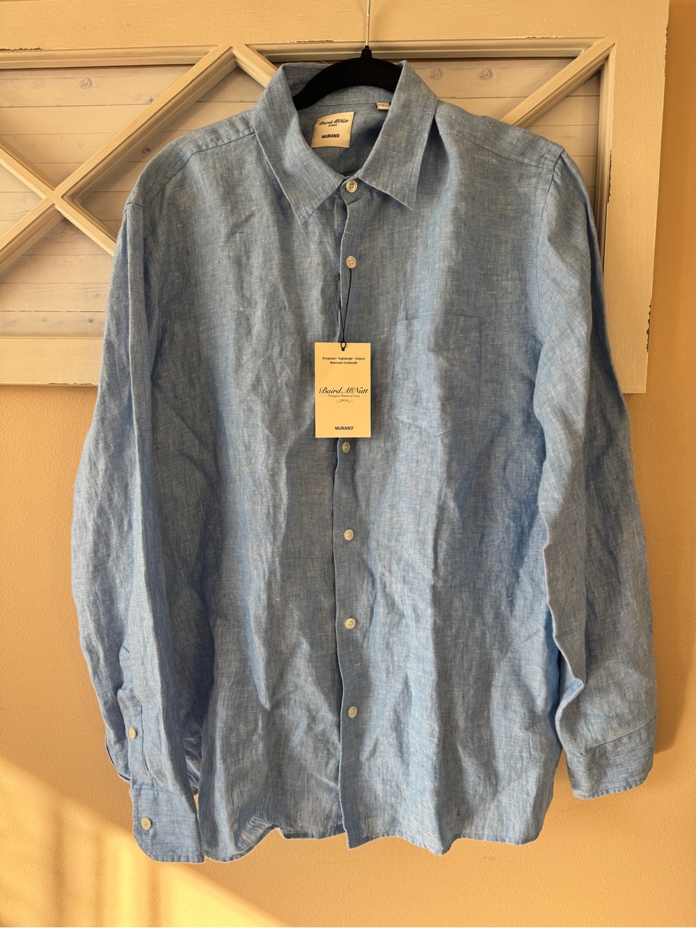 Murano Men's Baird McNutt Linen Long Sleeve Blue Shirt Size L Blue NWT